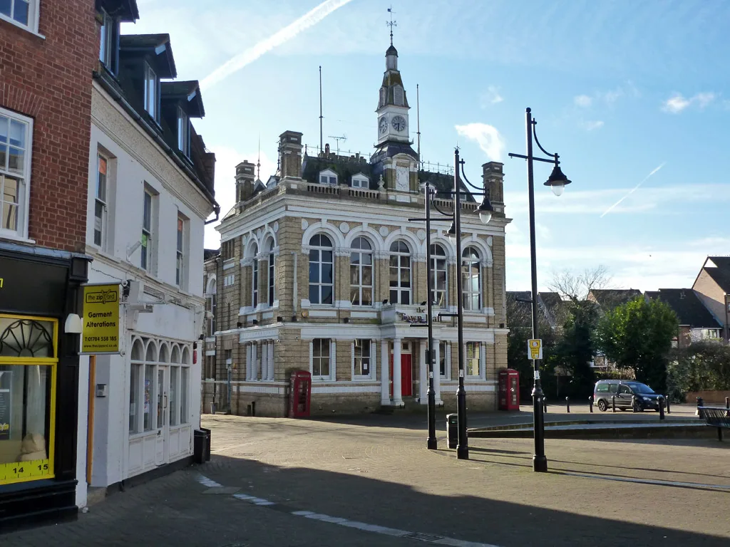 Staines Town Hall in Market Square, the town's Victorian civic building. Spelthorne's council meets at Knowle Green