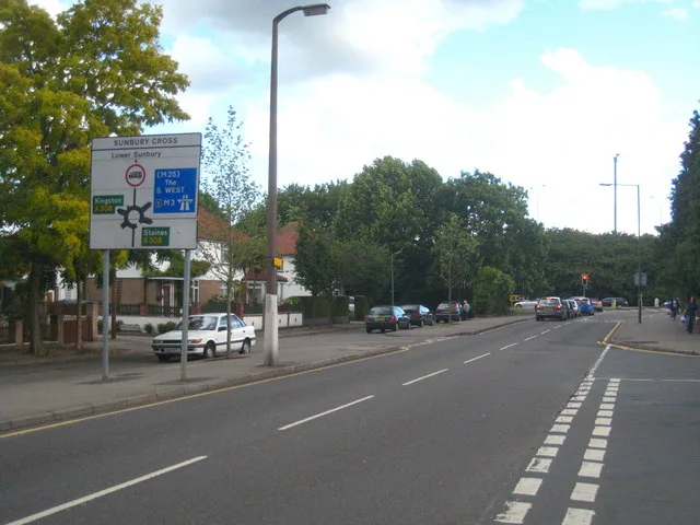 Vicarage Road, Sunbury, approaching Sunbury Cross. A file photo of the road, not of the incident.